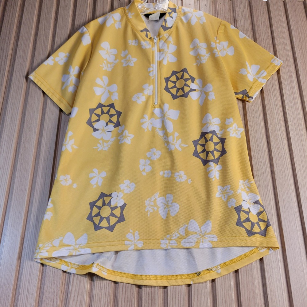 Canari Womens Cycling Jersey Yellow Floral Sun Print Quarter Zip Short Sleeve S